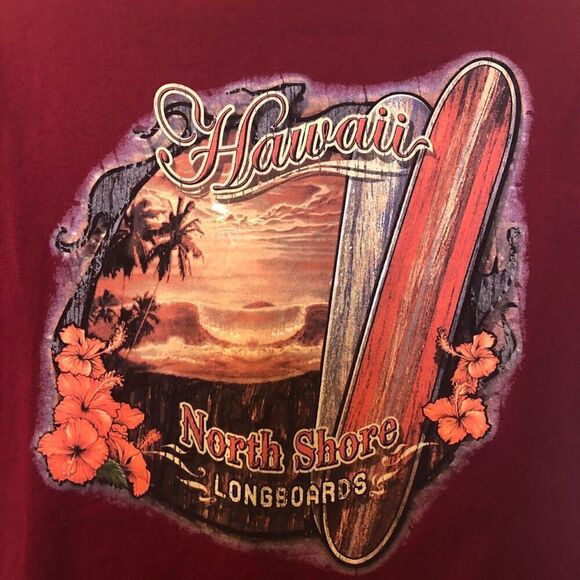 Hawaii North Shore Longboards Double Sided Men's Unisex Red Graphic T-Shirt XL - Picture 5 of 9